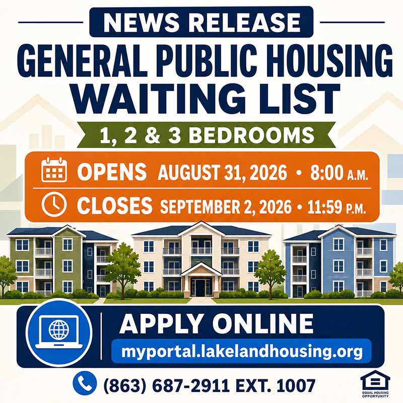 LAKELAND HOUSING AUTHORITY TO OPEN GENERAL PUBLIC HOUSING WAITING LIST