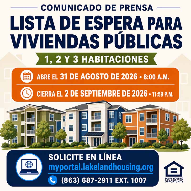 LA AUTORIDAD DE VIVIENDA DE LAKELAND ABRIRÁ LA LISTA DE ESPERA PARA VIVIENDAS PÚBLICAS
